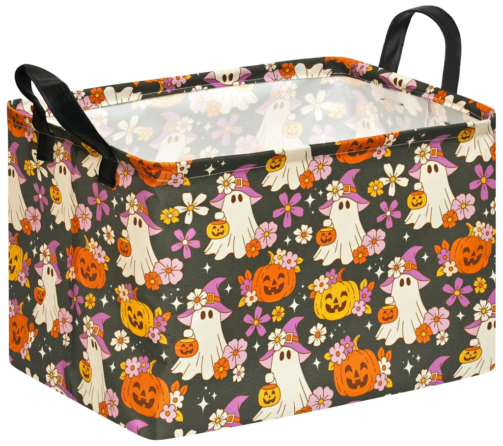 Halloween Pumpkin Ghost Storage Basket, Foldable Toy Organizer Bin