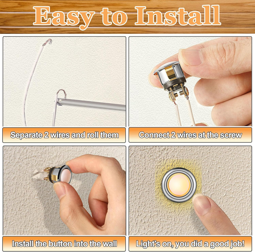 2 Pack Lighted Doorbell Button Replacement, Silver, Yellow Light | Easy to Install Wired Doorbell Button Push Door