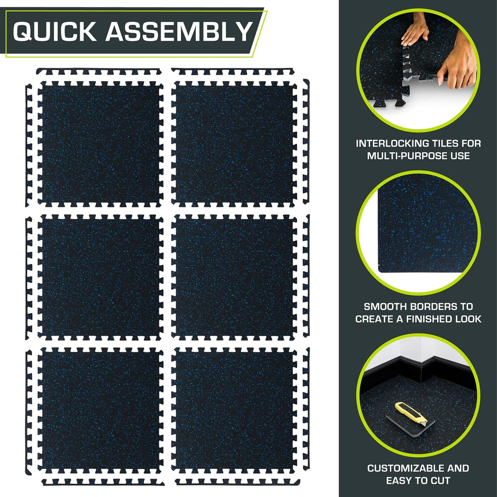 Fit Rubber Top Exercise Puzzle Mat ½-inch, EVA Foam, Protective Interlocking Tiles for Home Gym Equipment and