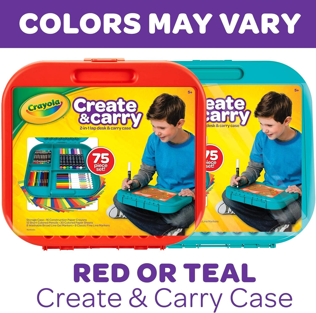 Create 'N Carry Travel Art Set for Kids (75pcs), 2-in-1 Lap Desk & Carrying Case, Essential Art Supplies Kit, Spring