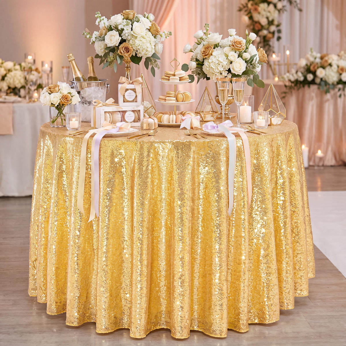 Gold Sequin Round Tablecloth 90 Inch Glitter Party Table Cloth