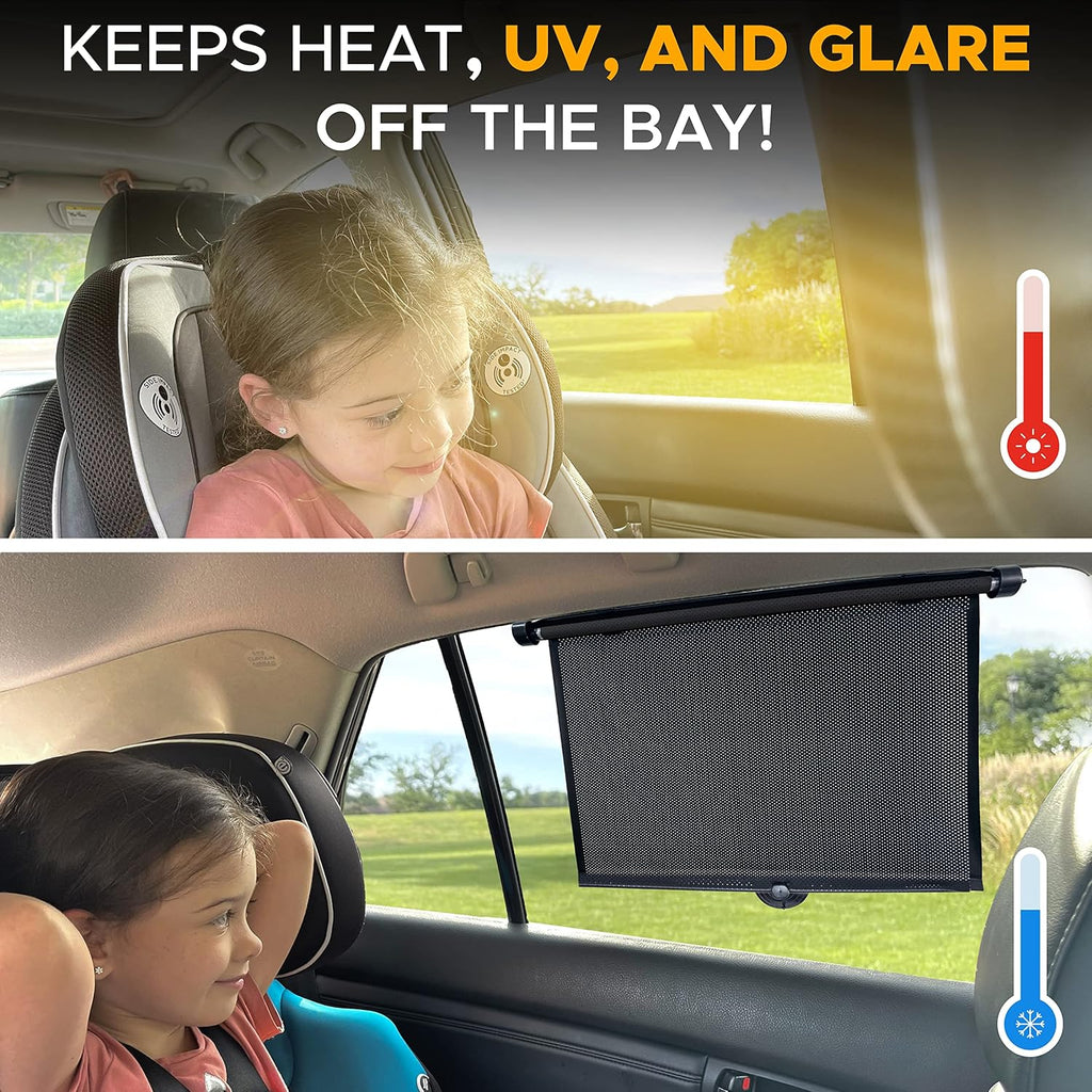 Car Side Window Sun Shade (2 Pack) | Retractable Roller Sunshade for Kids | Baby Car Window Shades for UV and Sun