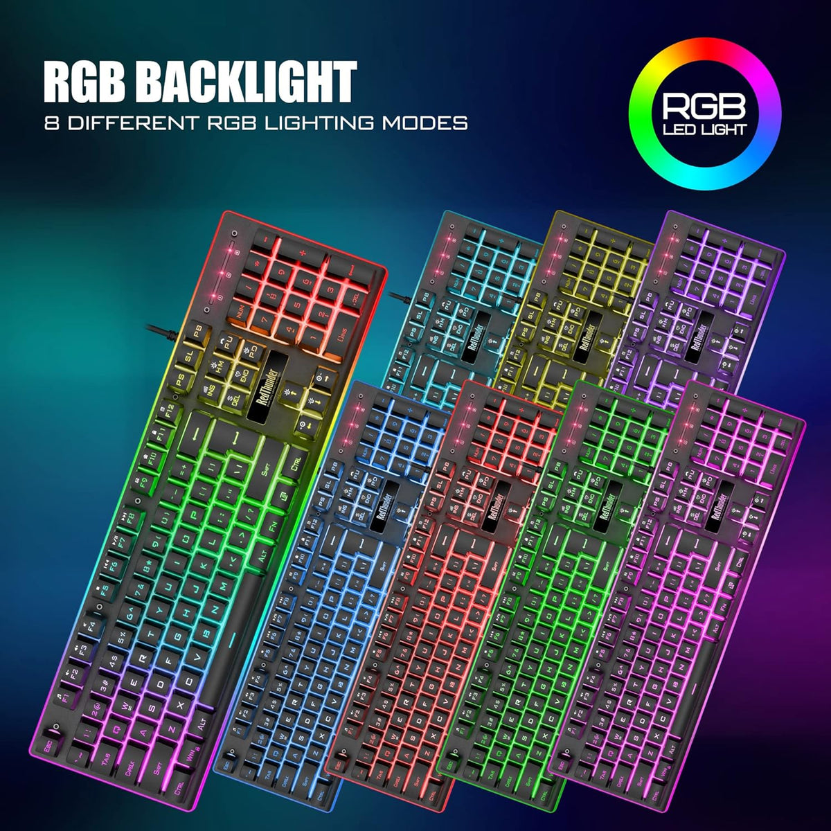 K10 Wired Gaming Keyboard and Mouse and Wrist Rest Combo, RGB Backlit, Mechanical Feel Anti-ghosting Keyboard + 7D