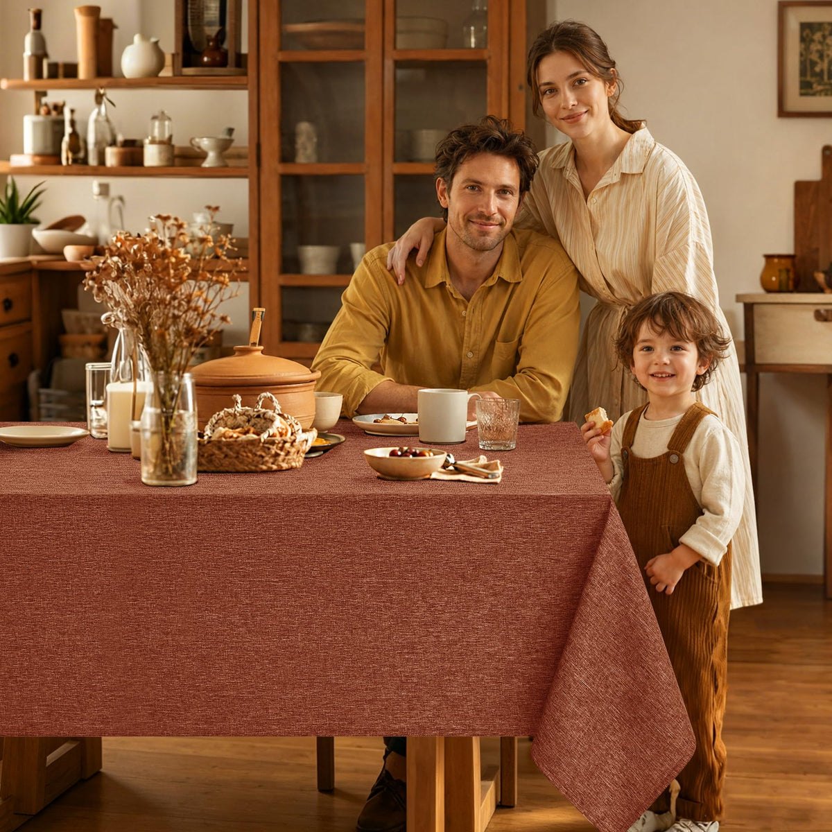 Linen Textured Fall Tablecloth Rectangular Burnt Orange, 52"x70"