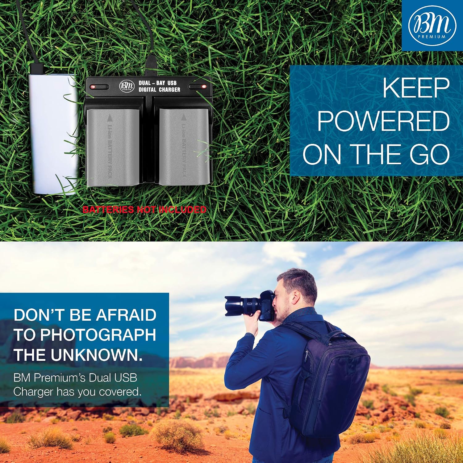 BM LP-E6, LP-E6N Dual Bay Battery Charger for Canon EOS R, EOS 90D, EOS 60D, EOS 70D, EOS 80D, EOS 5D II, EOS 5D III