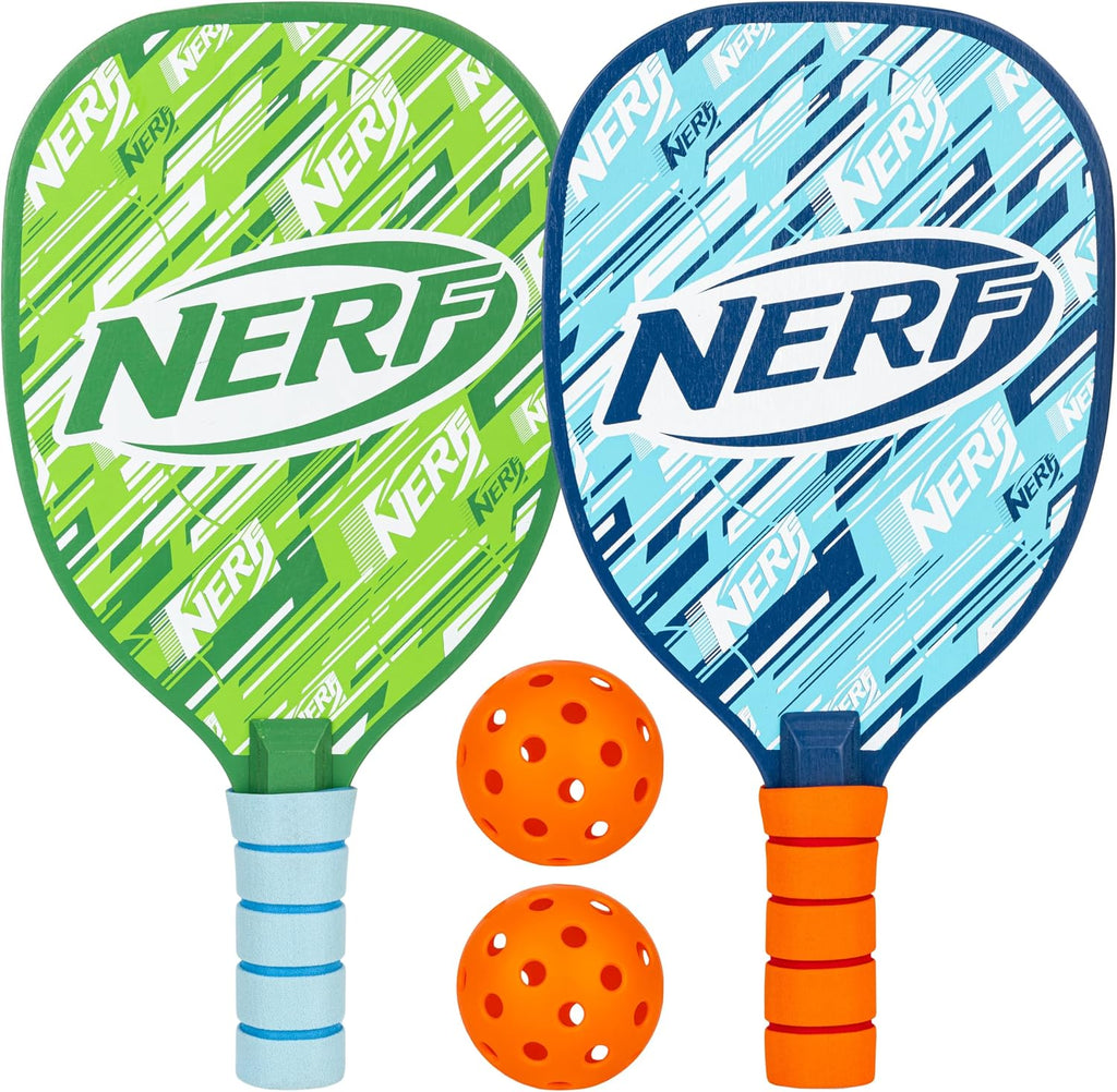 2 Player Pickleball Paddle Set - Youth Pickleball Equipment Set - (2) Wooden Paddles with Foam Grips + (2) Outdoor