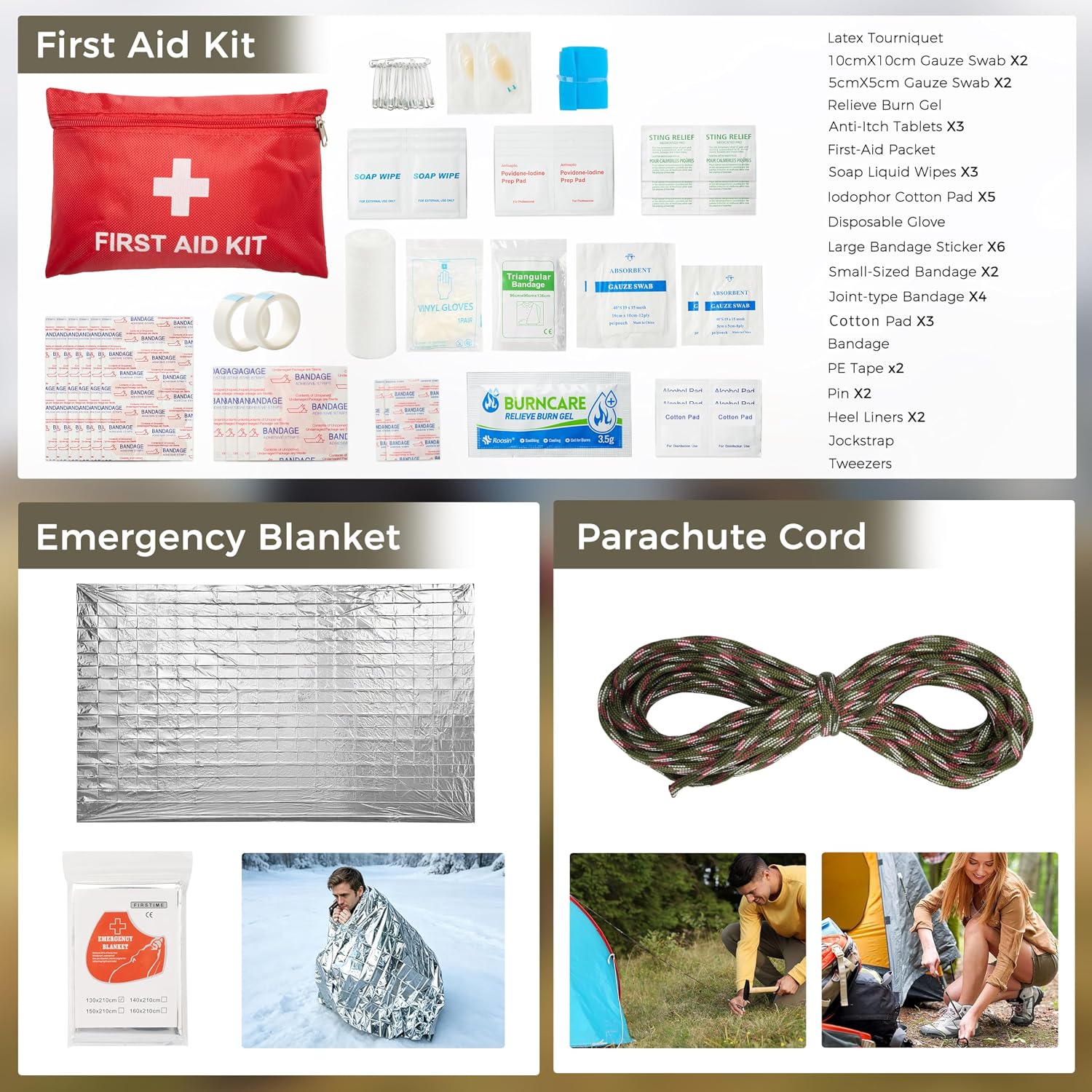 Survival Kit, 246Pcs Emergency Survival Gear with First Aid Kit, Tactical Bag, Camping Axe, Folding Shovel & Solo