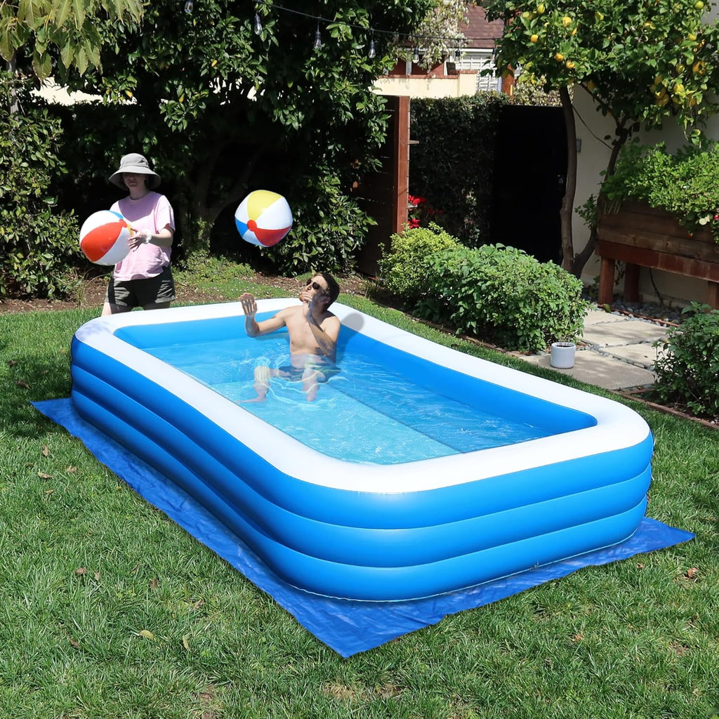 Inflatable Pool Bundle - 10ft x 6ft - Electric Pump and Ground Tarp Included - Fast Setup and Reinforced Seams