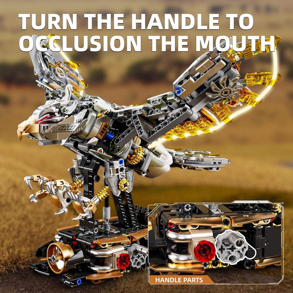 1168-PCS Mechanical Eagle Building Block Set with LED Light, Movable Linkage Gears, Display Stand - Animals Building