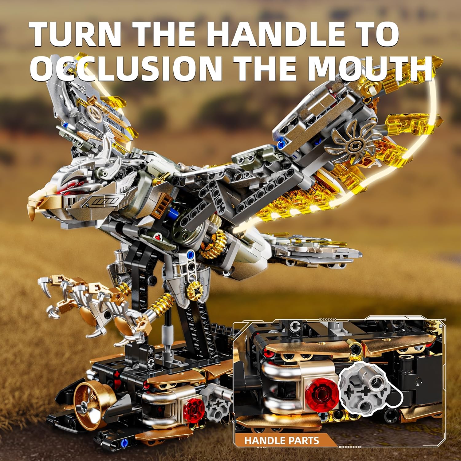 1168-PCS Mechanical Eagle Building Block Set with LED Light, Movable Linkage Gears, Display Stand - Animals Building