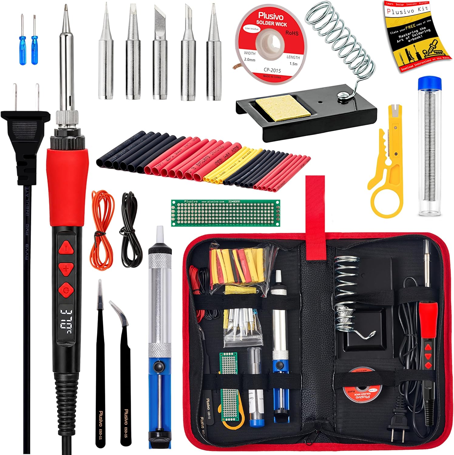 Soldering Iron Kit, 60W LED Display Digital Solder Pen, 5 Replaceable Tips, 21-in-1 Fast Heating with Solder Wire