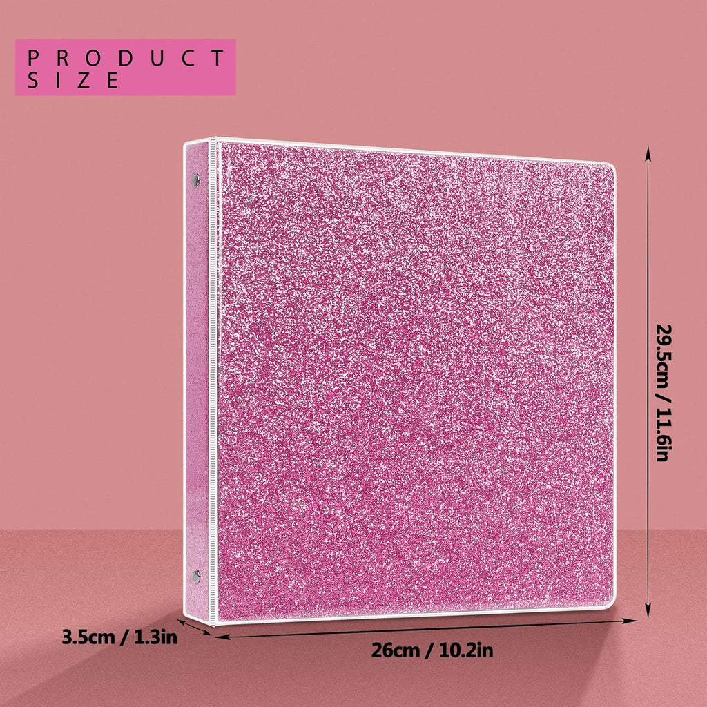 3 Ring Binder, Glitter 1 Inch Organizer (10.5'' x 11.5'') Holds 8.5'' x 11''Letter Size 300 Pages, Waterproof Durable