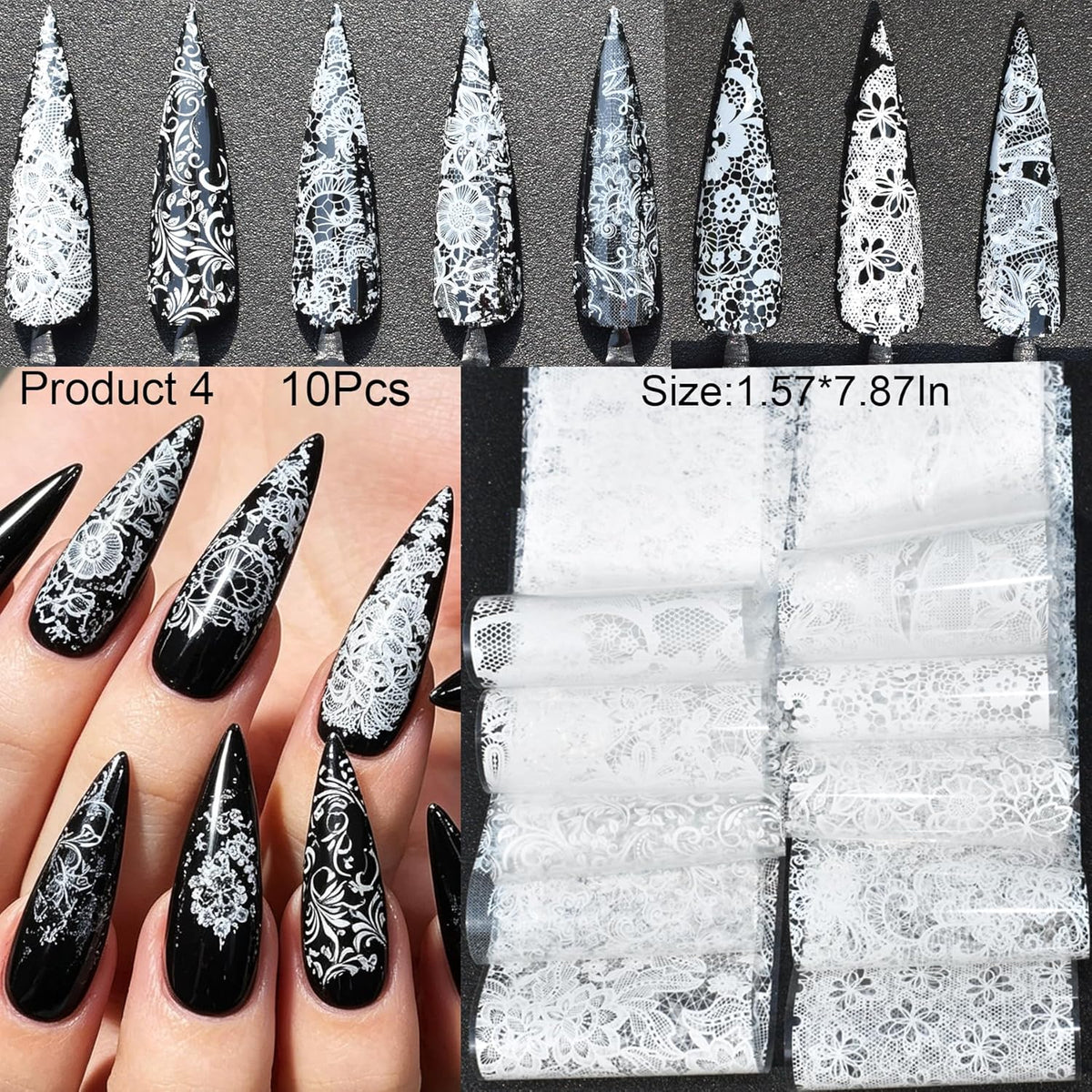 58 Sheets Nail Art Transfer Foil Stickers,1.57x7.87In