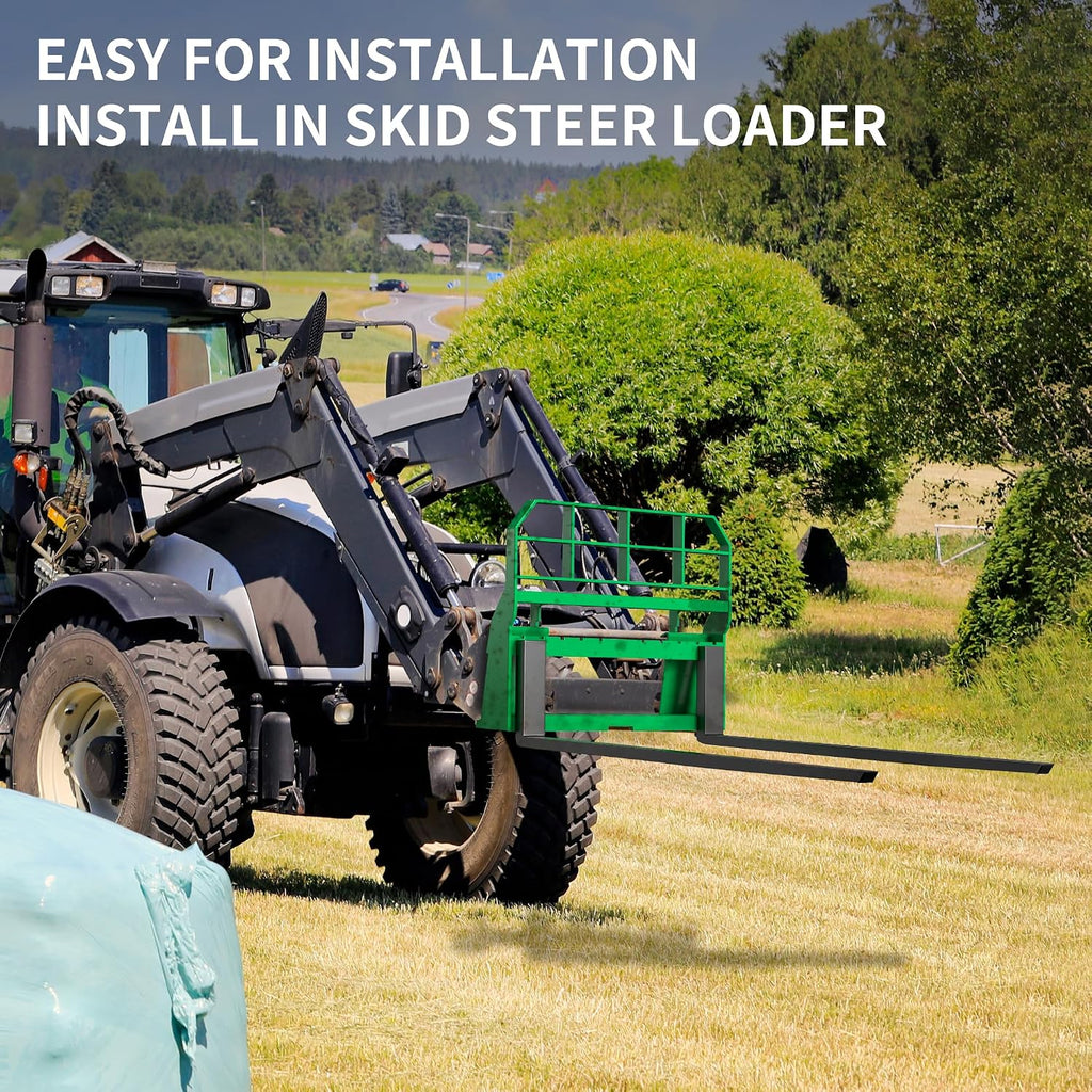 4000lbs Universal Skid Steer Pallet Fork Attachment, 46" Pallet Fork Frame with 48" Fork Blades, Quick Attach Pallet