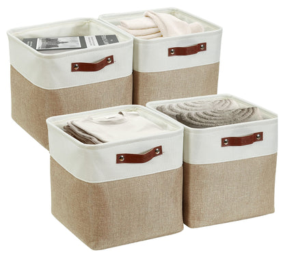 13 Inch Cube Storage Bins, Fabric Storage Cube, Basket for Kallax Shelves (Beige & White, Cube 13" - 4 Pack)