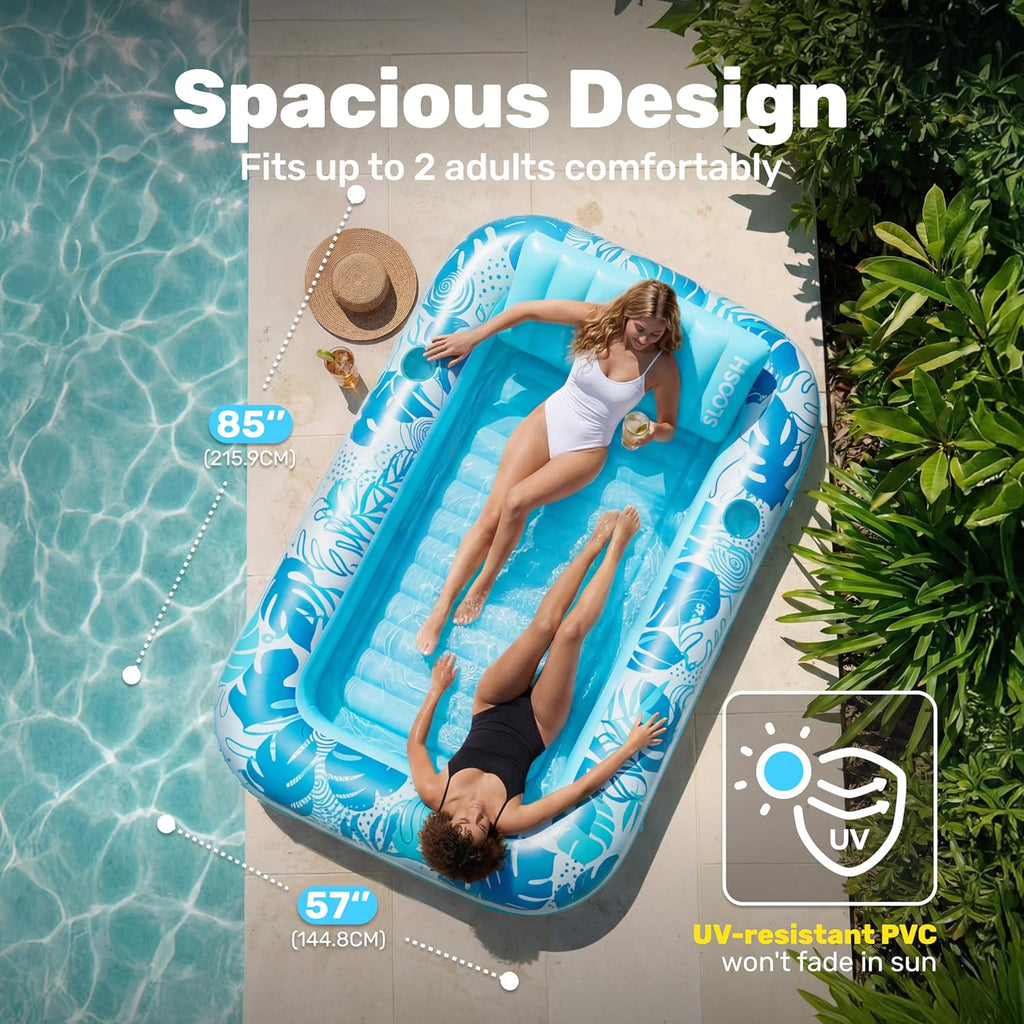 Inflatable Tanning Pool Lounger Float, 85" x 57" Extra Large Pool Floats Adult with Pillow, 4 in 1 Suntan Tub Raft