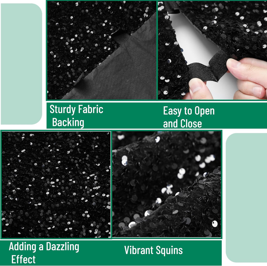 Sequin Christmas Tree Skirt and Tree Collar | 36 Inch Sparkly Base Cover, 24.8 Inch Foldable Sparkling Sequin Trees