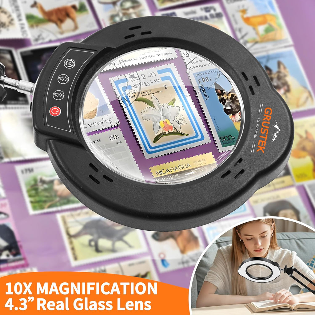 10X Magnifying Glass with Light, Stand and Clamp | 84 LED Magnifier Lamp with 5 Color Modes and Stepless Dimming for