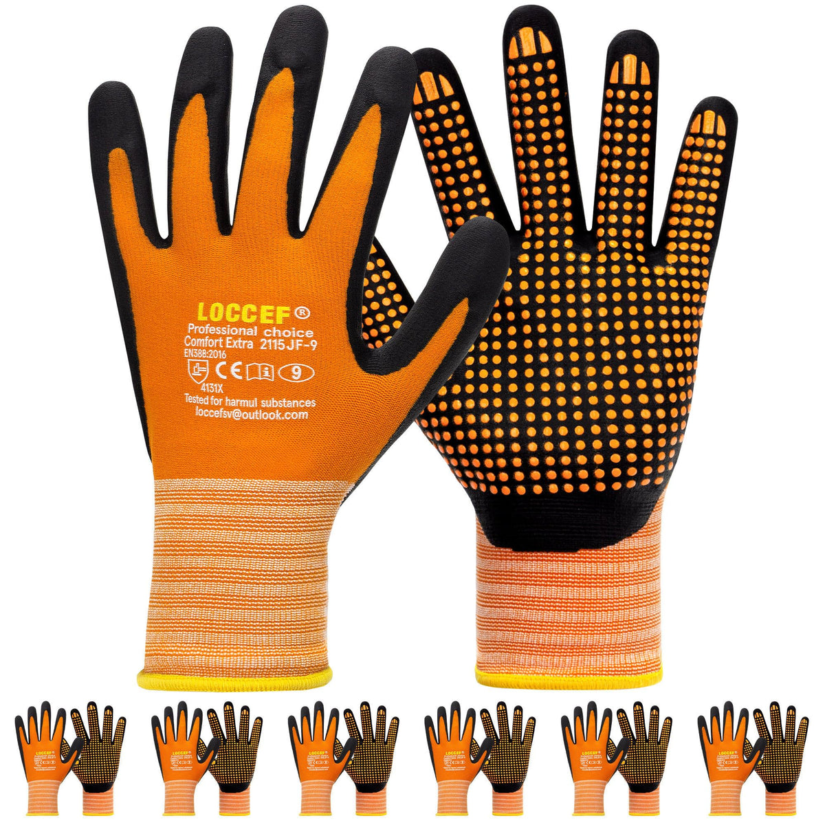 6 Pairs MicroFoam Nitrile Work Gloves, Orange Grip Dots (6/XS)