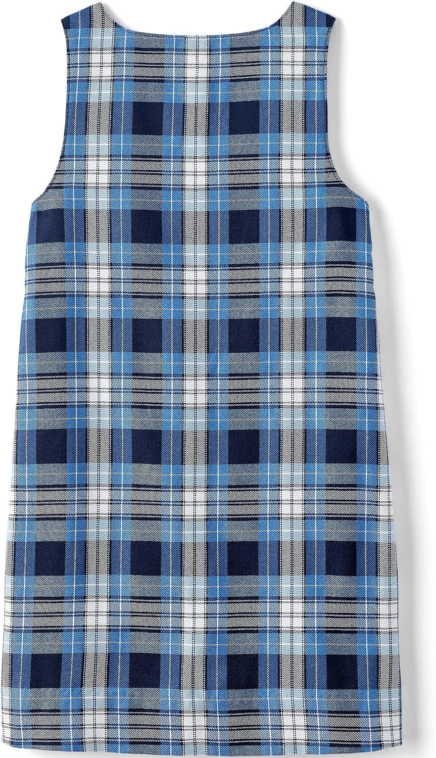 Girls Plaid Button Shoulder Patch Pocket Jumper 3 Clear Blue Plaid