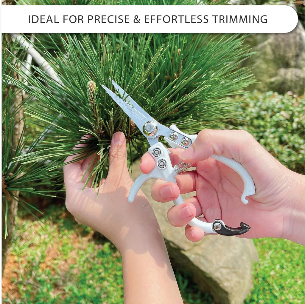 Precision Plant Pruning Shears - Straight Blade, White | Ergonomic garden trimming scissors with sharp tapered tip