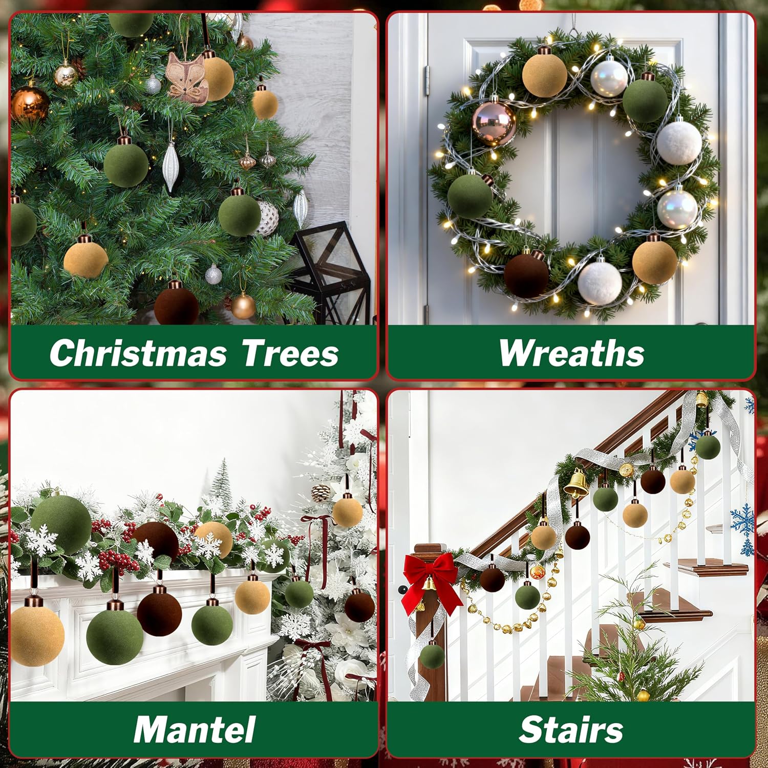 30 Pcs Velvet Christmas Balls,2.4 Inch Flocked Ornaments with Velvet Ribbons, Shatterproof Plastic Christmas Bulbs