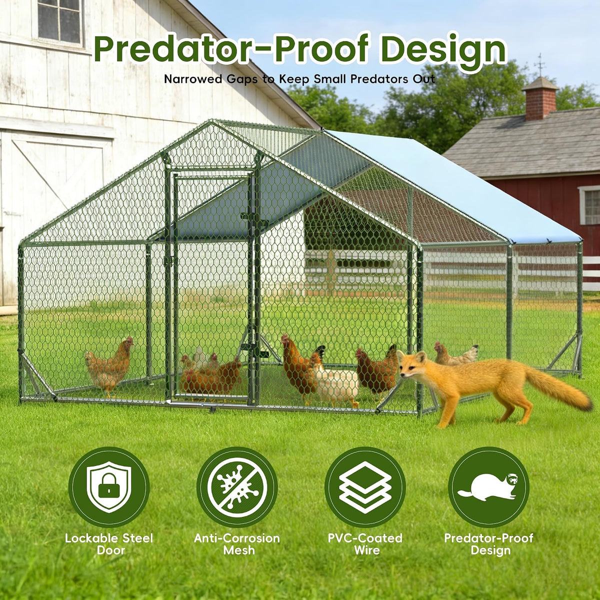 Outdoor Metal Chicken Coop Large Walk-in Poultry Cage Spire-Shaped Chicken Run with Waterproof and Anti-Ultraviolet