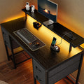 47 inch Computer Desk with 4 Drawers, Gaming Desk with LED Lights & Power Outlets, Home Office Desk with Large