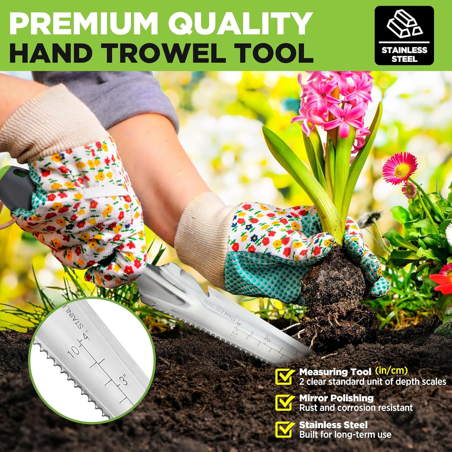 Hand Weeder Puller, 5-in-1 Stainless Steel Garden Trowel with Soft Handle, Gardening Weeding Tool for Easy Weeder