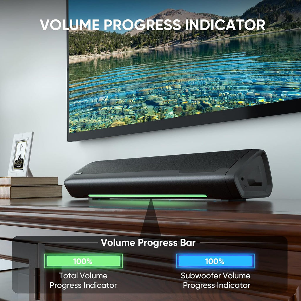 Sound Bar with Subwoofer, Home Theater Surround System for TV PC | 5" Subwoofer, Dual Bass Reflex Ports, Support