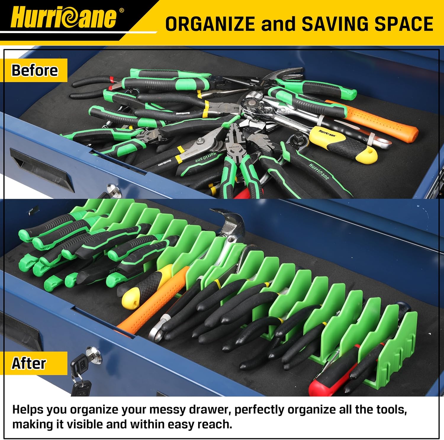 Plier Organizer Rack, 10-Slot Pliers Rack with Non-Slip Rubber Base, Tool Organizer, Tool Drawer Toolbox Storage