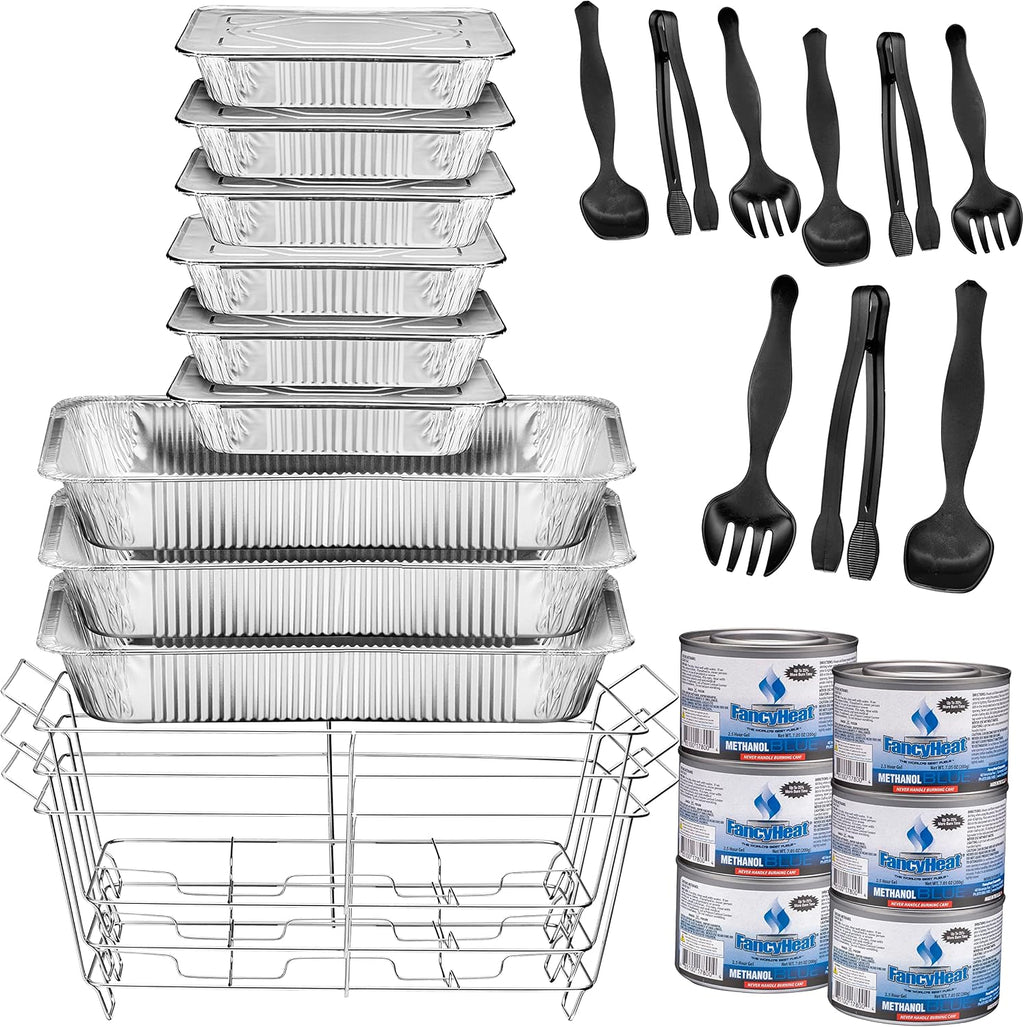 Disposable Chafing Dish Buffet Set, Food Warmers for Parties, Complete 33 Pcs of Chafing Servers with Covers