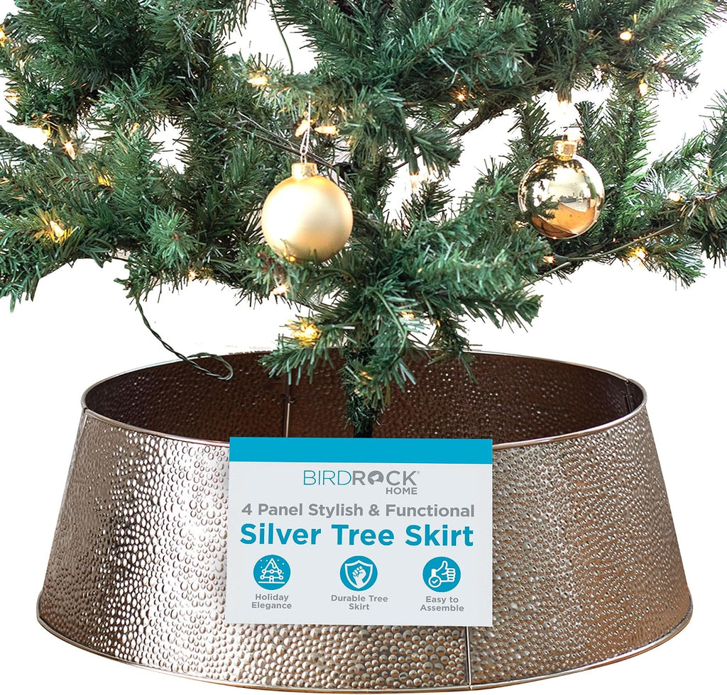 4-Panel Christmas Tree Collar - Silver Bubble Tree Skirt - 26" Base - Easy to Assemble Xmas Tree Base Cover - Metal