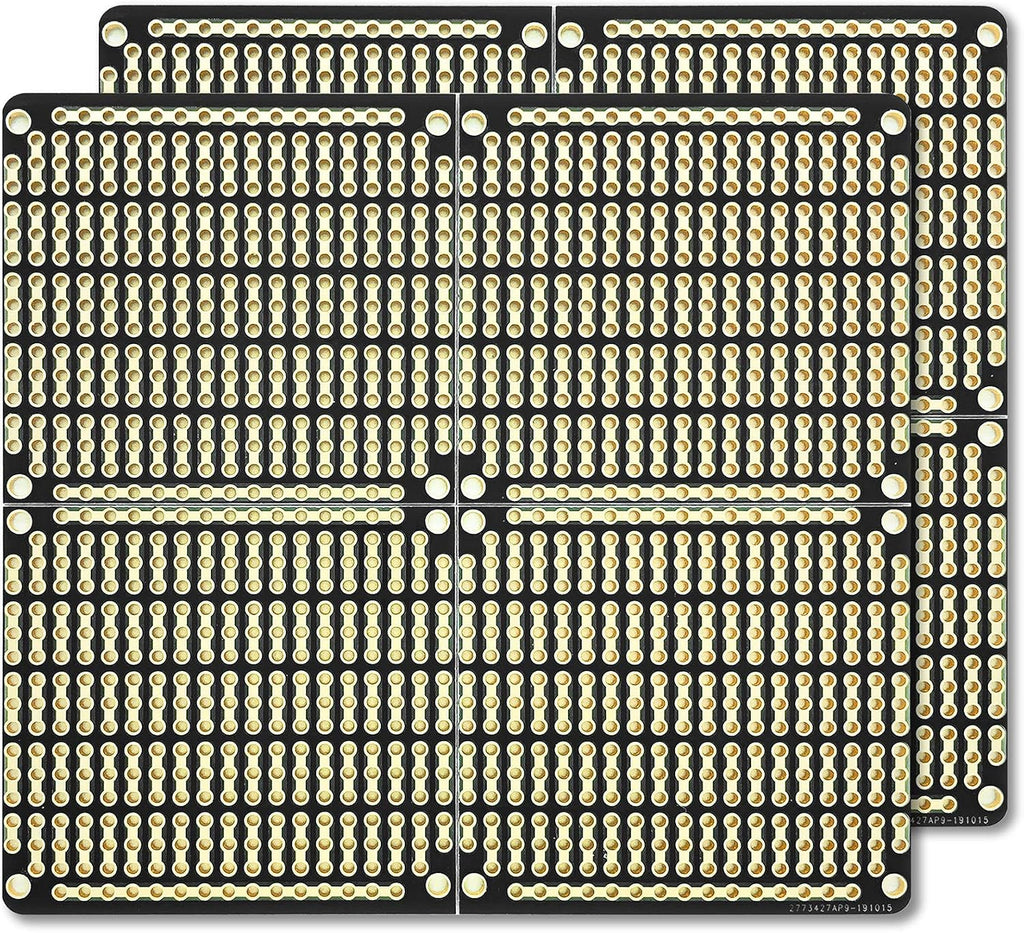 ElectroCookie PCB Prototype Board, Snappable Strip Board with Power Rails for Electronics Projects Compatible for DIY Arduino Soldering Projects, Gold-Plated, 3.8"x3.5" (2 Pack, Matte Black)