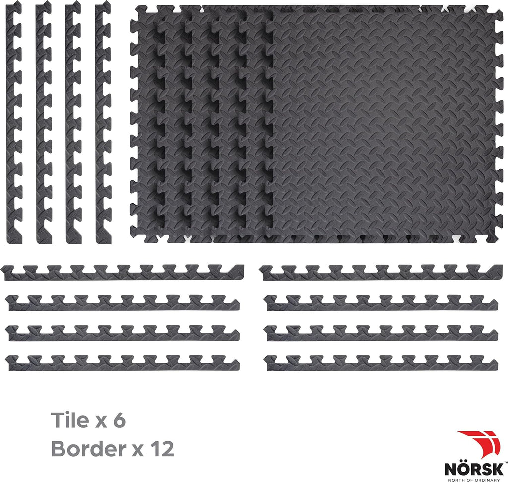 Diamond-Plate EVA Foam Gym Floor Tiles, Gray, 6-Pack
