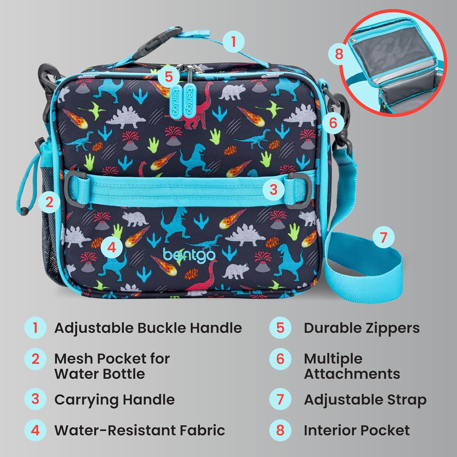 Kids Prints Double-Insulated Reusable Lunch Bag | For Kids 3+, Adjustable Strap; Holds Lunch Box/Water Bottle/Snacks;