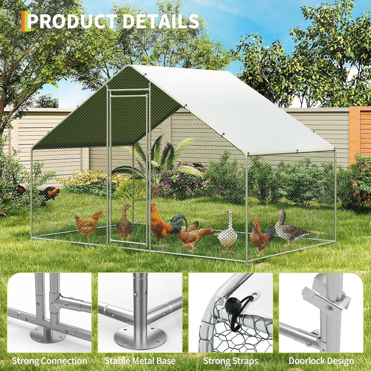 Large Metal Chicken Coop, Large Chicken Pen, Chicken Runs for Yard with Waterproof and Anti-UV Cover, Duck Rabbit