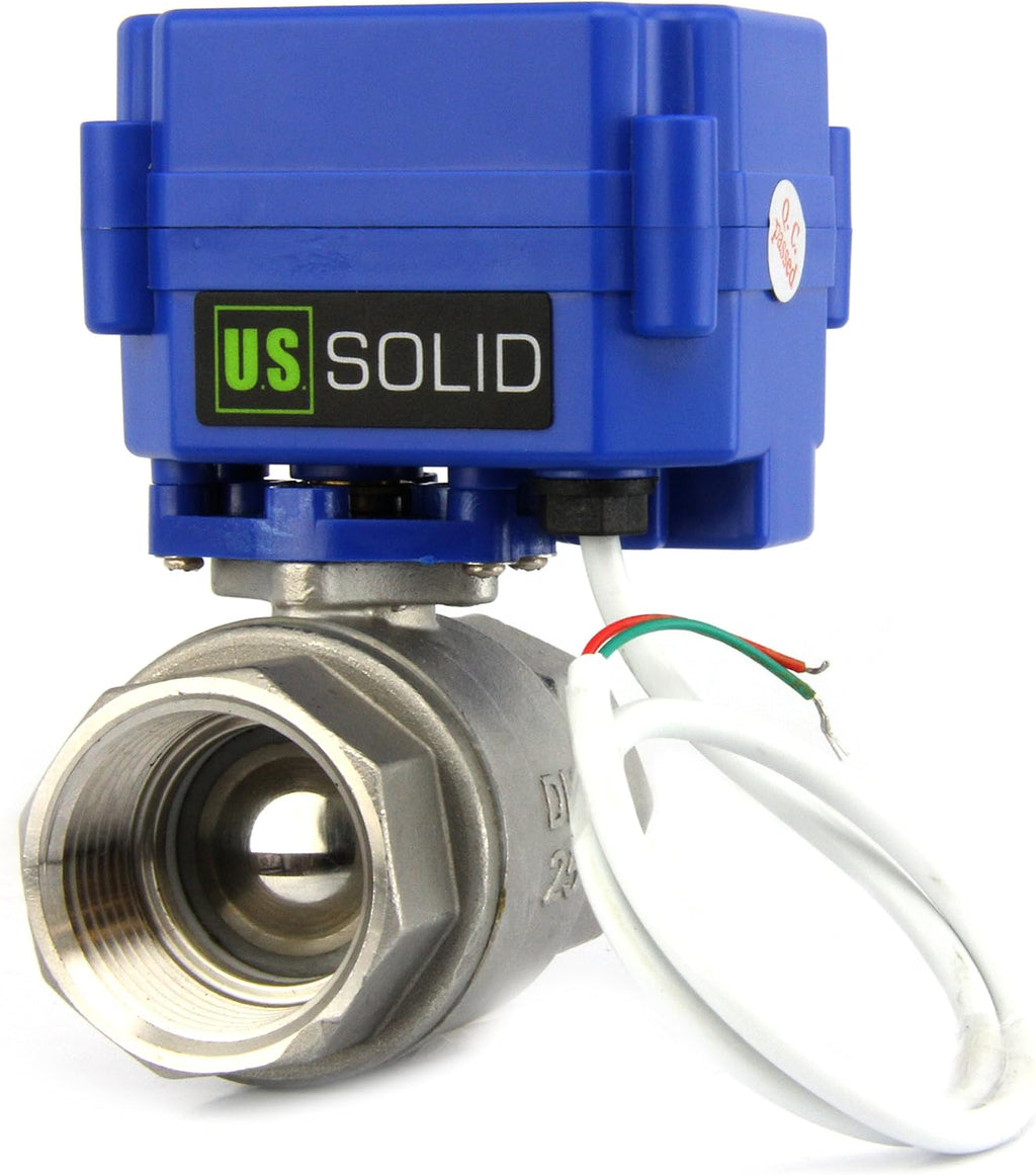 U.S. Solid Motorized Ball Valve- 1" NSF Certified 304SS Ball Valve with Full Port, 9-24V AC/DC and 2 Wire Auto Return Setup