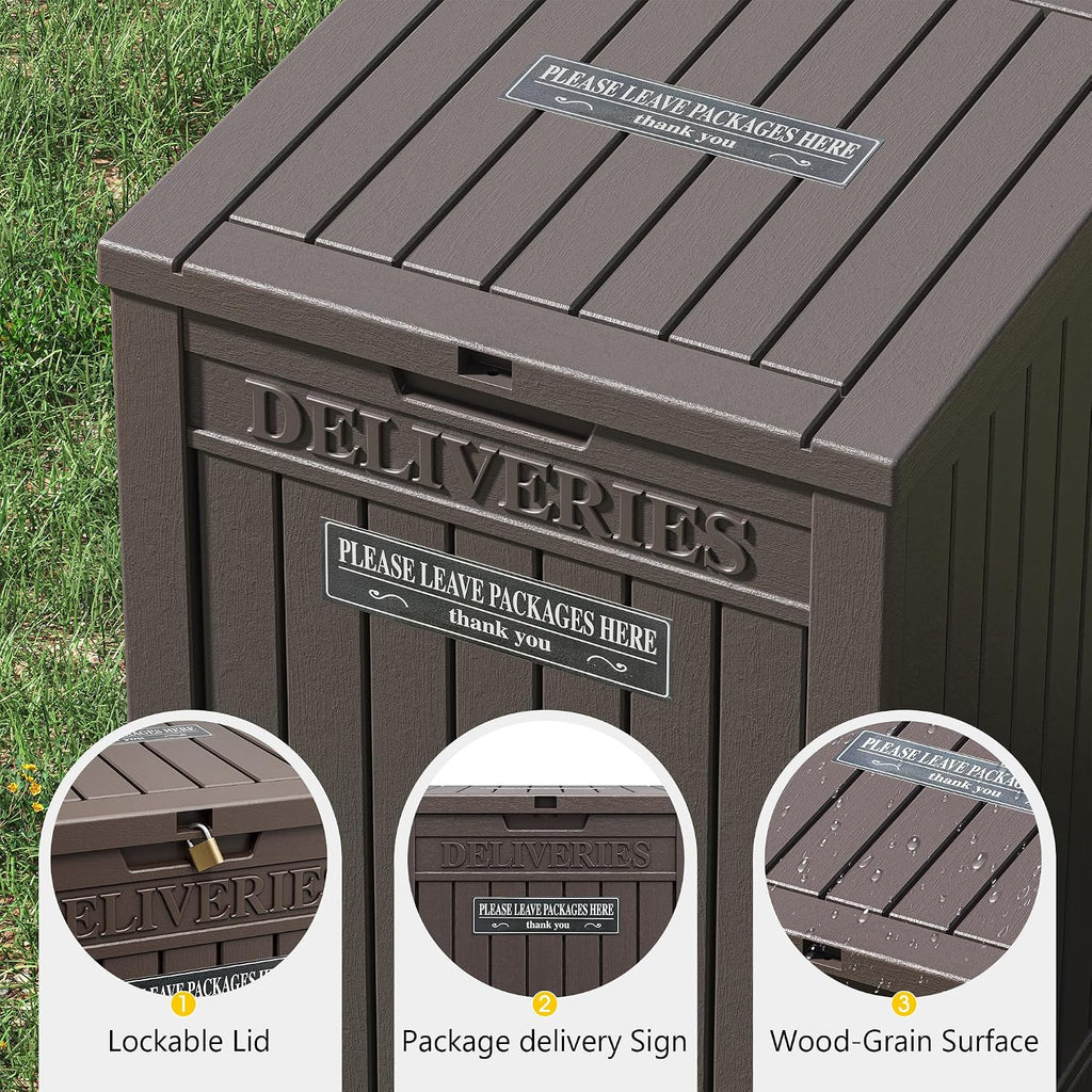 Package Delivery Box for Outside, Waterproof Outdoor Storage, Brown