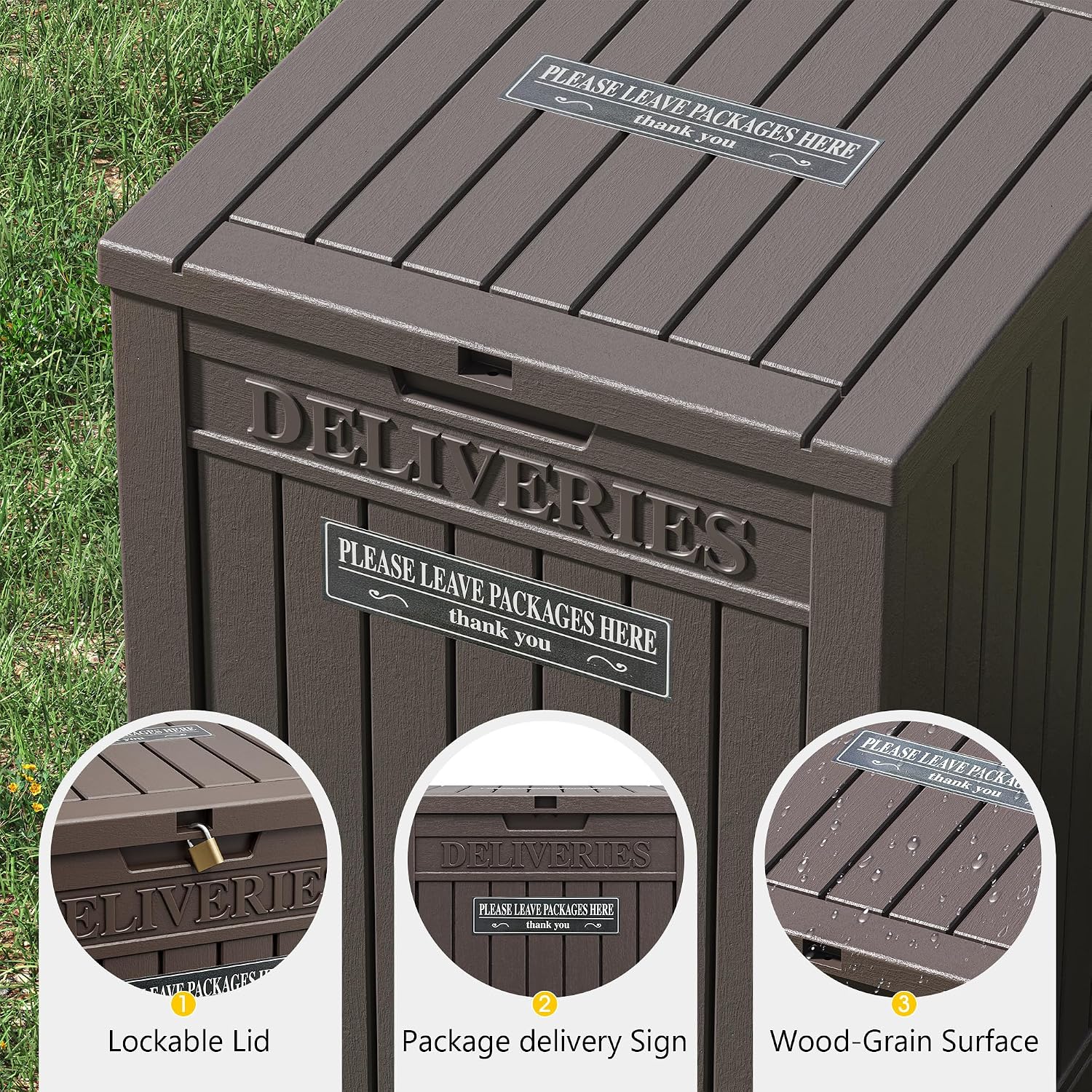 Package Delivery Box for Outside, Waterproof Outdoor Storage, Brown
