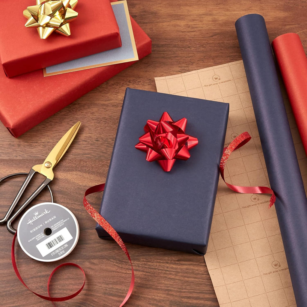 Kraft Wrapping Paper Rolls, 2 Rolls (Red and Navy Blue)