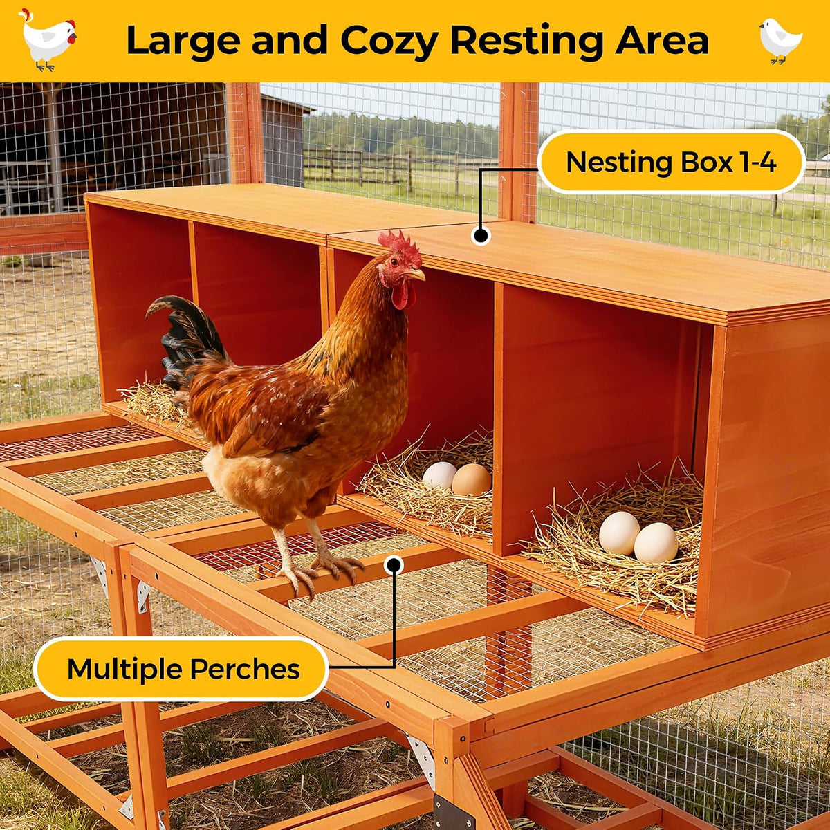 Chicken Coop with Full Waterproof Cover 9' Extra Large House,Orange