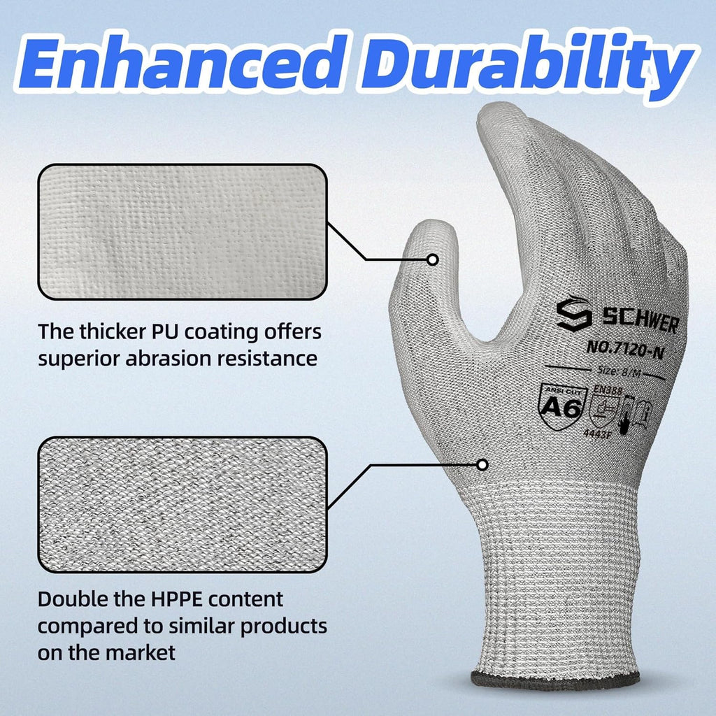3 Pairs Cut Resistant Gloves ANSI A6/A7 (Send Randomly) Cut Proof Work Gloves, Touchscreen