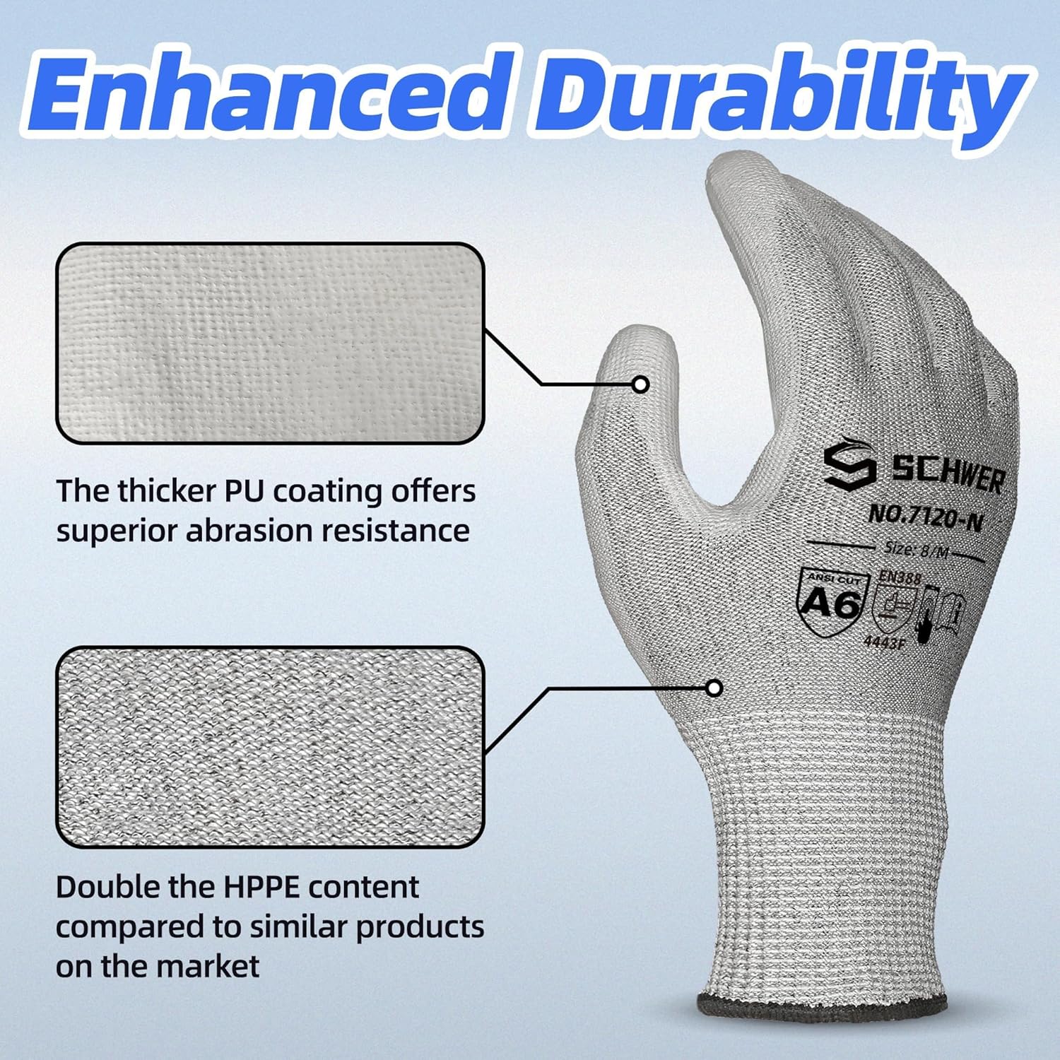 3 Pairs Cut Resistant Gloves ANSI A6/A7 (Send Randomly) Cut Proof Work Gloves, Touchscreen