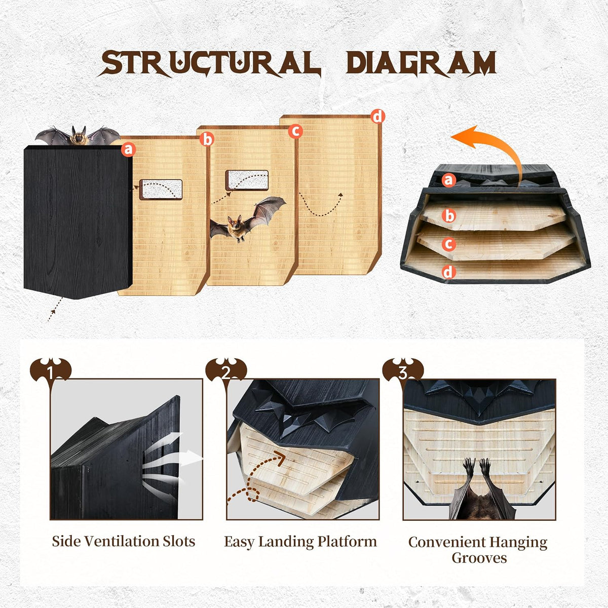 Caped Hero Bat House for Outdoors - Wooden Large Three Chamber Box Perfectly Designed to Attract Bats