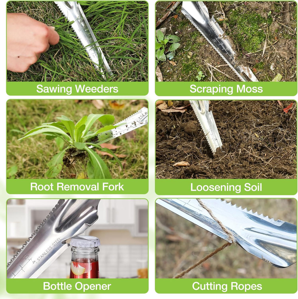 Hand Weeder Puller, 5-in-1 Stainless Steel Garden Trowel with Soft Handle, Gardening Weeding Tool for Easy Weeder