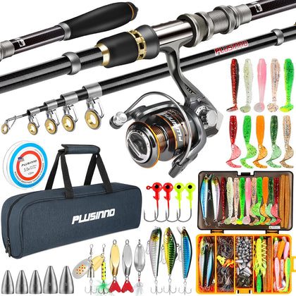Fishing Rod and Reel Combo Pole Gear Kit Telescopic Beginner | Portable All-in-One Fishing Equipment, with Freshwater