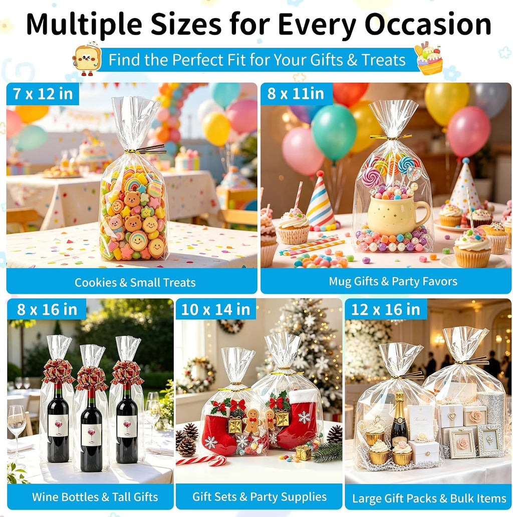 Wine Bottle Gift Bags 8x16 Inch, 50 Pack Clear Cellophane Bags
