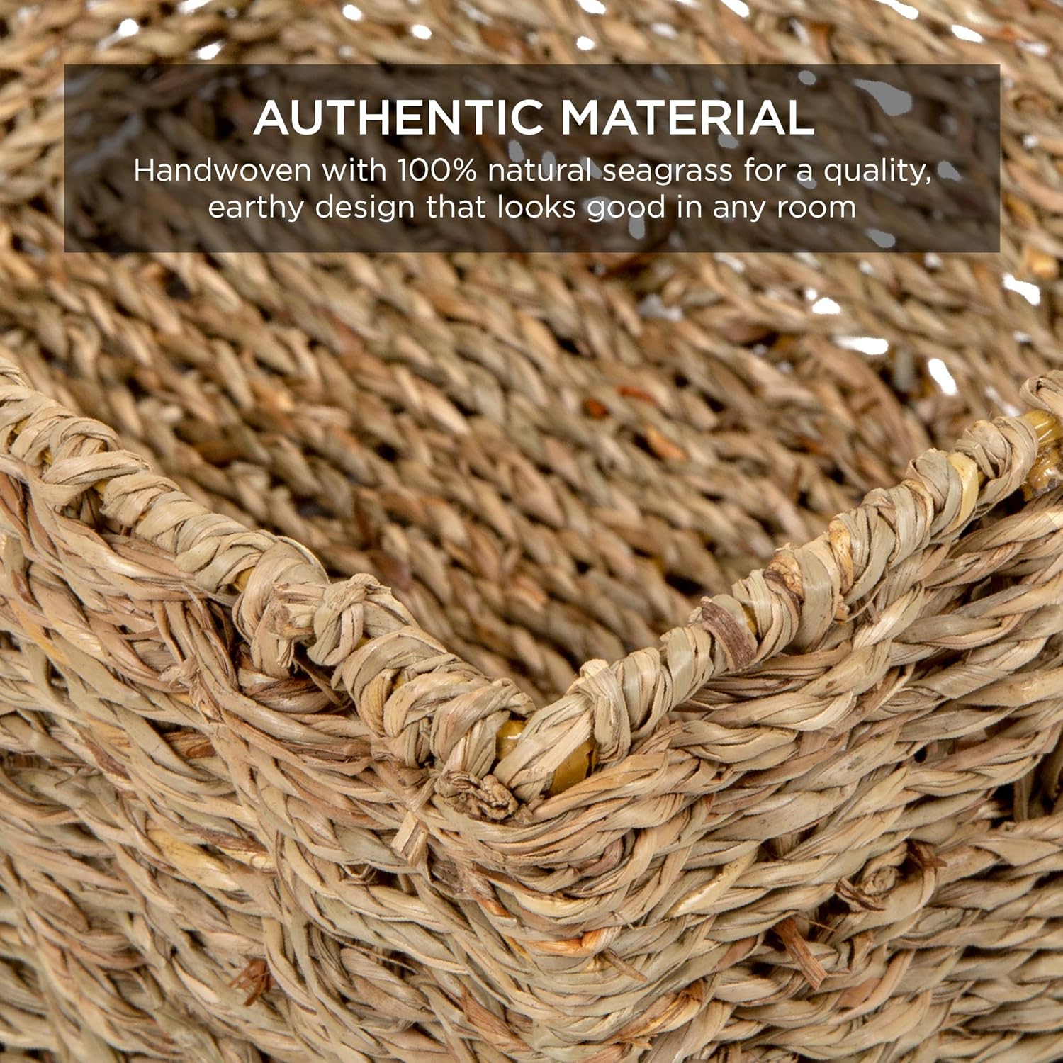Rustic Set Of 4 Multipurpose Stackable Seagrass Storage Basket, Handwoven Laundry Organizer Totes for Bedroom and