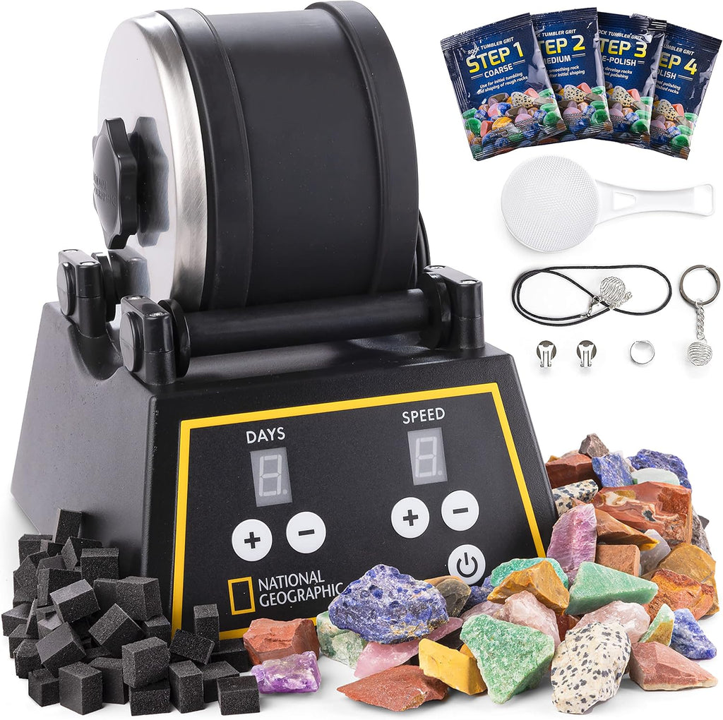 NATIONAL GEOGRAPHIC Professional Rock Tumbler Kit - Complete Rock Tumbler for Adults & Kids with Durable 2 Lb.